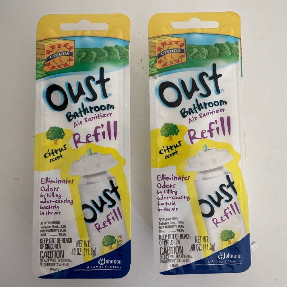 Oust Bathroom Air Sanitizer Refill Citrus Scent Set Of Two NEW Unopened